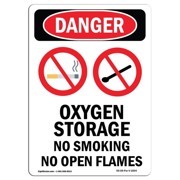 Safety Sign, OSHA Danger, 5" Height, Oxygen Storage No, Portrait, 10PK